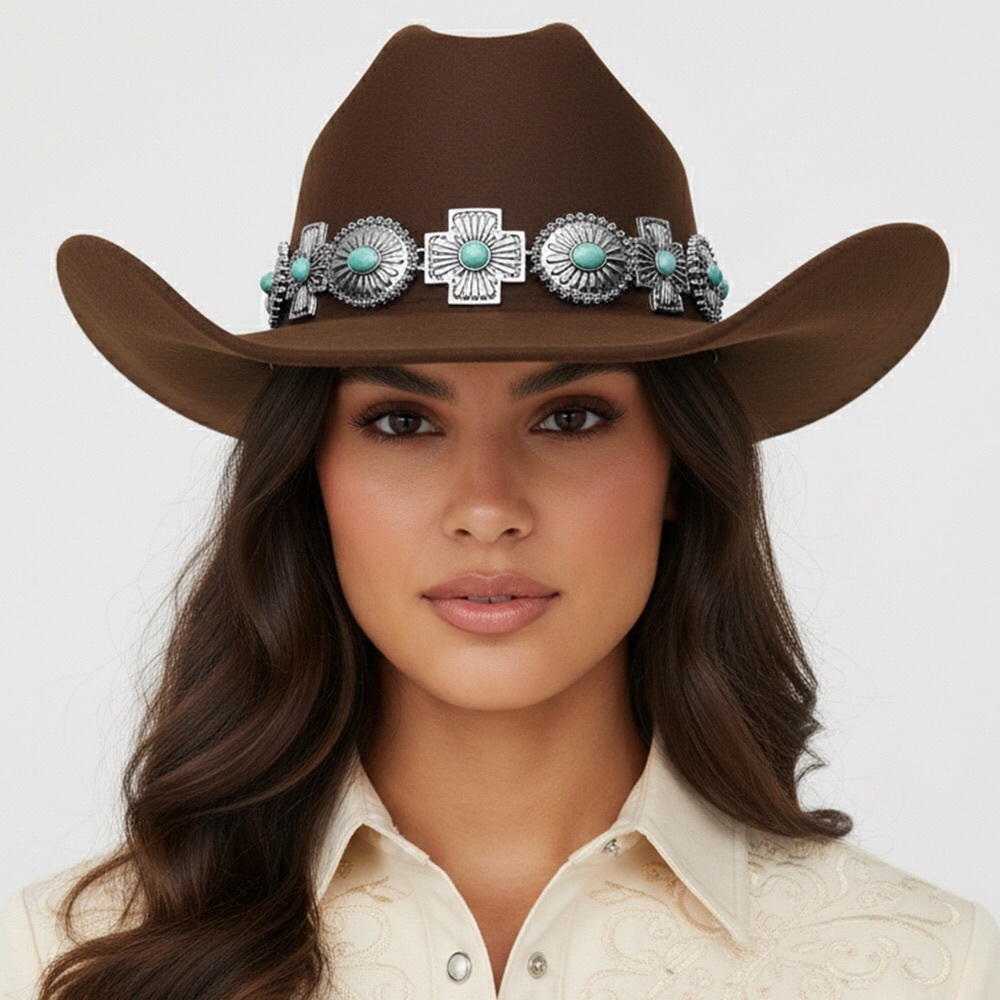 Unisex Brown Rugged Steerhead Accent Band Western Cowboy Hat